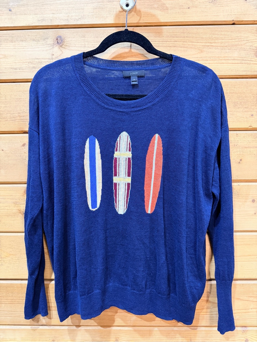 J.Crew Linen Surfboard Graphic Crewneck Sweater Blue Women’s Medium